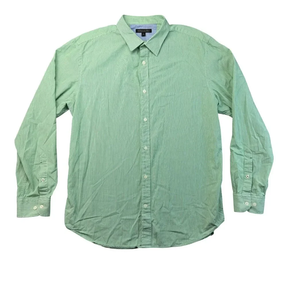 Banana Republic Shirt Mens Extra Large Green Slim Fit Striped Soft Wash Tailored